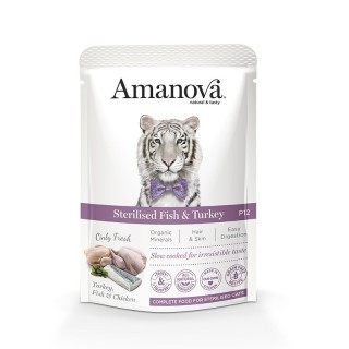 Amanova Humeda Adulto esterilizado Pouch Pescado y Pavo 85gr