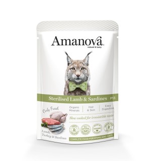 Amanova Humeda Adulto esterilizado Pouch Cordero y Sardinas 85gr