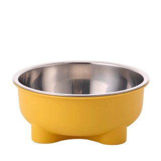Comedero Doble Inox Antideslizante Amarillo